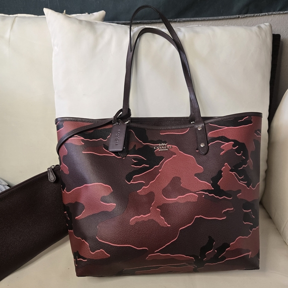 Coach Handbags - Coach Camouflage City Tote Bag - Red and Brown Rare